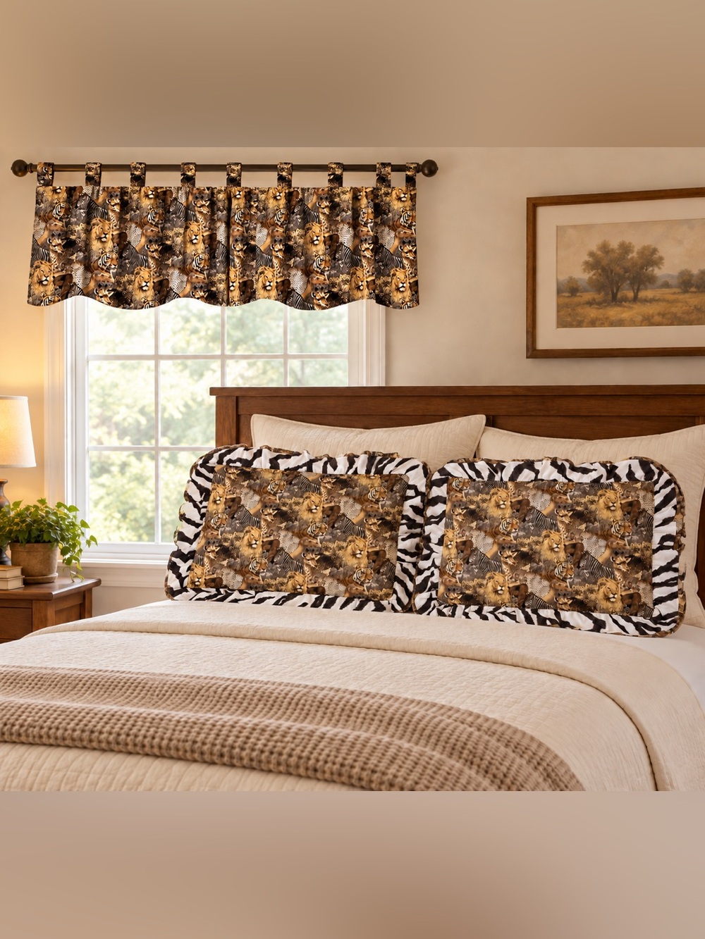 VTG Safari Animal Custom Made Window 4 Valances Tab Top 2 Standard Pillow Shams
